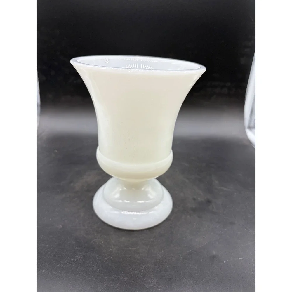 Vintage Cleveland Milk Glass Urn Vase White Pedestal Flared Rim Decor 6 Inch